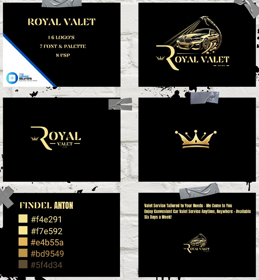 Royal Valet branding pack: logo variations, crown icon, colour palette and fonts